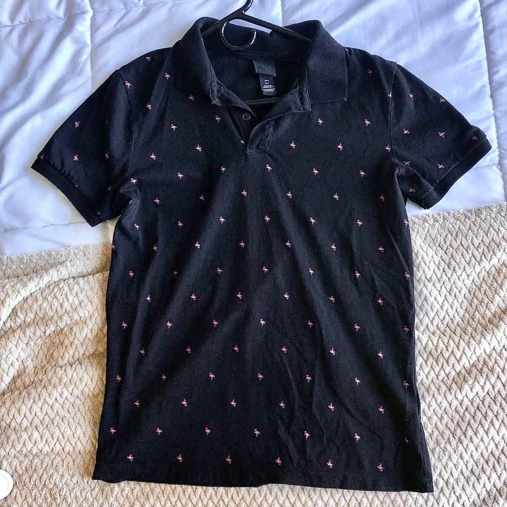 NEW Polo T with tiny pink flamingos and cute collar